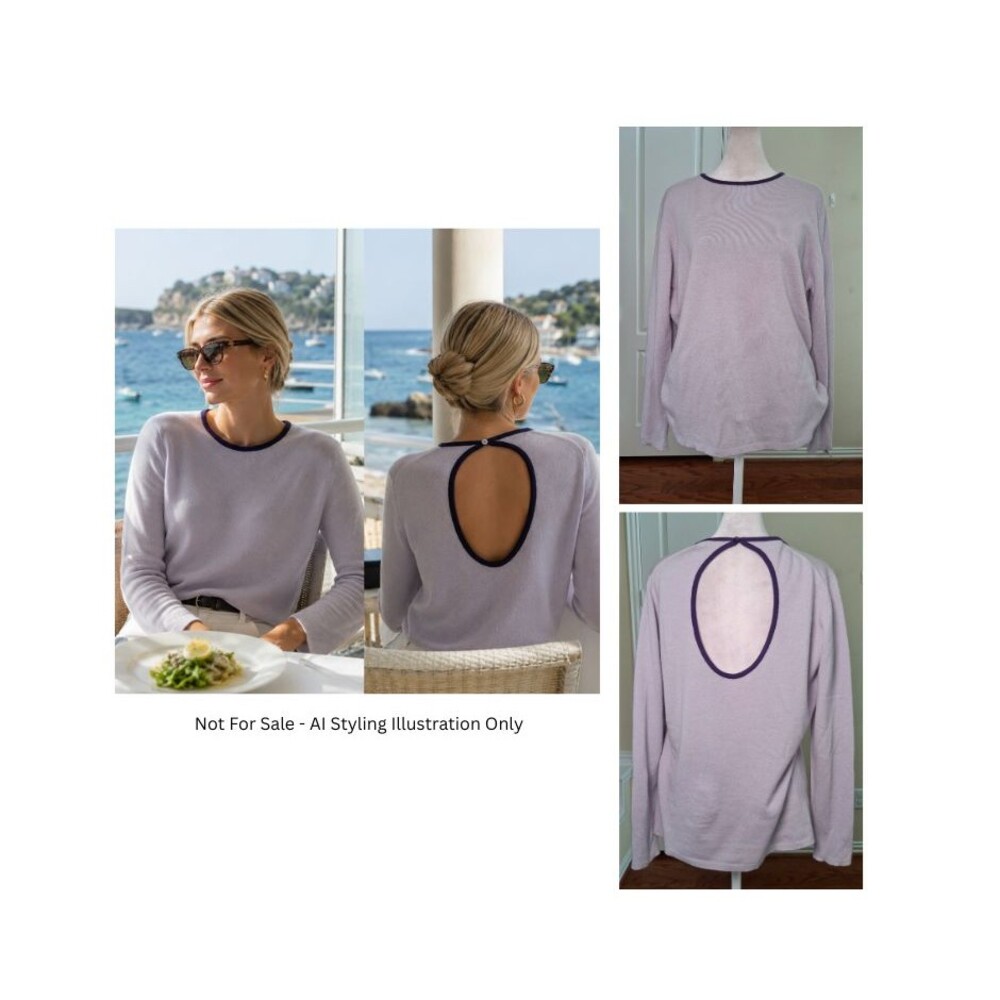 Robert Talbott 100% Cashmere Sweater Purple Women XL Open Back Preppy Old Money